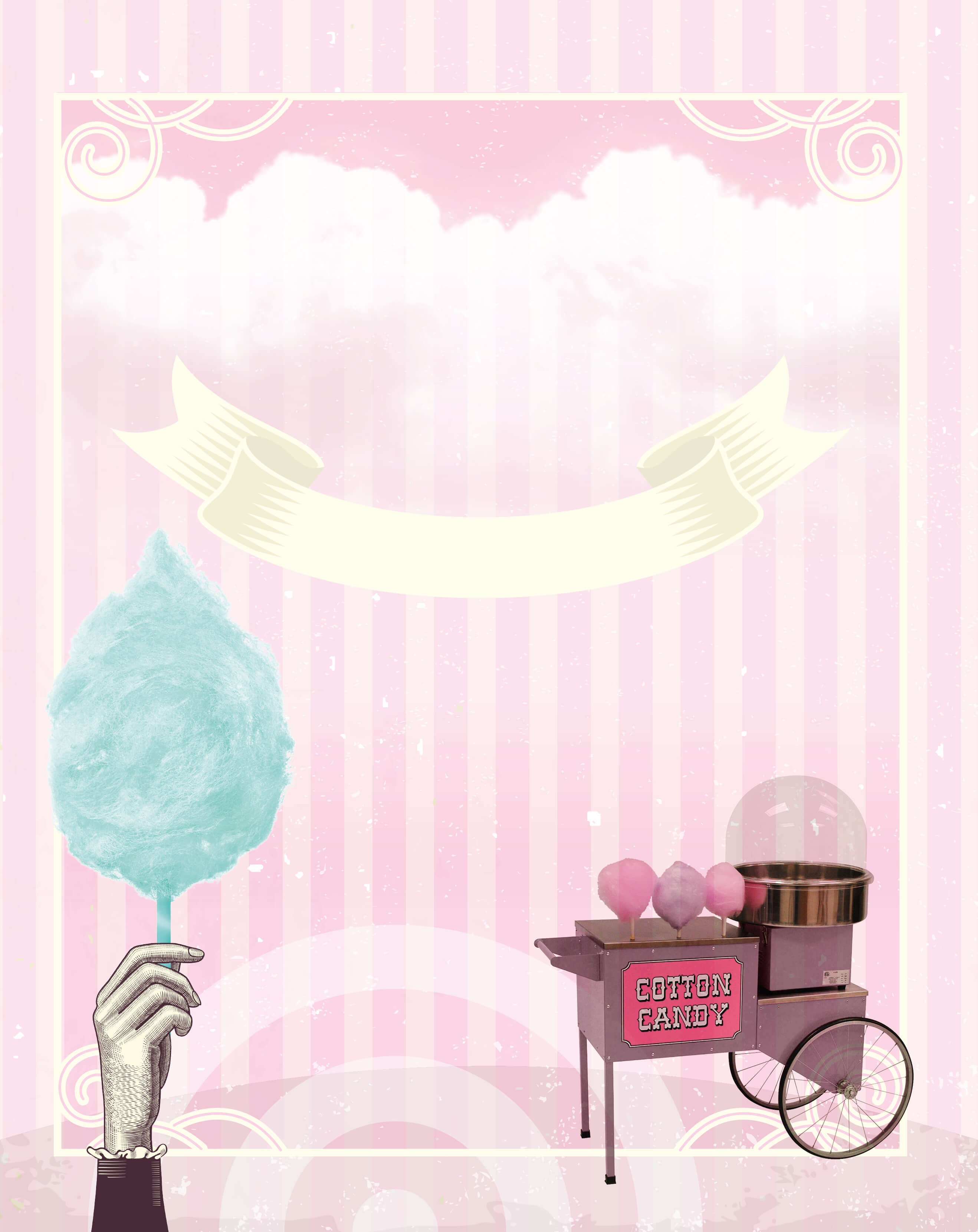 A picture of a candy cart with a blue cotton candy.